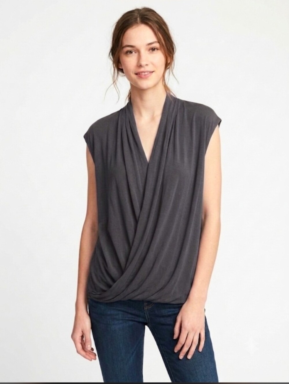 Boden Faux Wrap Charcoal Top Size 12